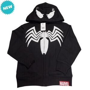 Marvel Venom Hoodie Boys XS Black Full Zip Spiderman Pockets NWT